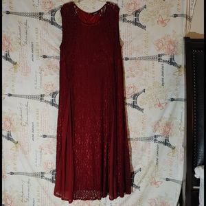Burgundy Lace Formal Gown with Satin Panels
